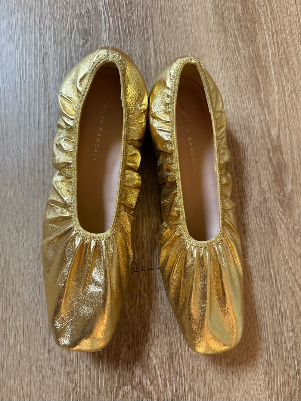 Loeffler Randall Shiny Gold Gathered Ballet Flats Size 8.5